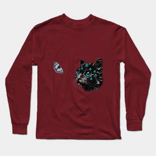 'My eyes waiting for you' colorful imagination of cat and moth mates Long Sleeve T-Shirt